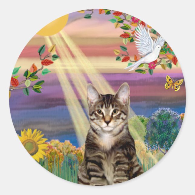 Cat (Tiger) - Autumn Sun Classic Round Sticker (Front)