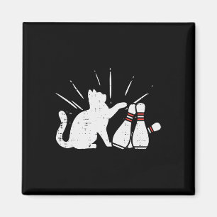 Cat Tipping Bowling Pins Fun Bowler Girls Kids Tod Magnet