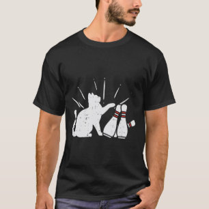 Cat Tipping Bowling Pins Fun Bowler Girls Kids Tod T-Shirt