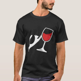 Cat Tipping Wine Glass Funny Cat and Wine Tee