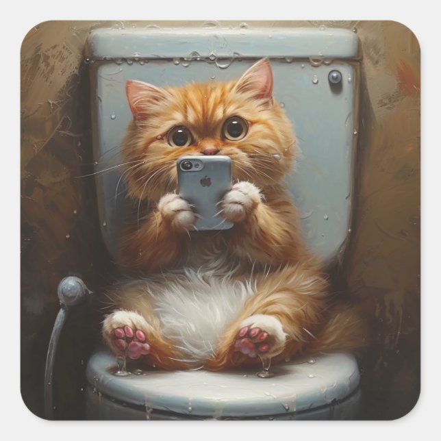 Cat Toilet Entertainment: Phone's Reaction Square Sticker (Front)