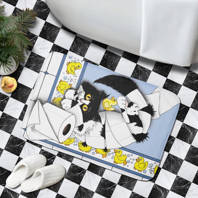 Cat Toilet Paper Blue Yellow Bath Mat (Creator Uploaded)