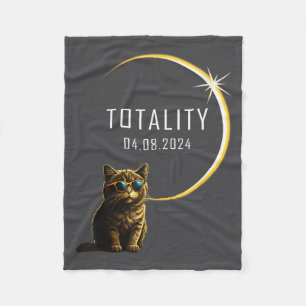 Cat Total Solar Eclipse 2024 Totality Funny Cat Gl Fleece Blanket