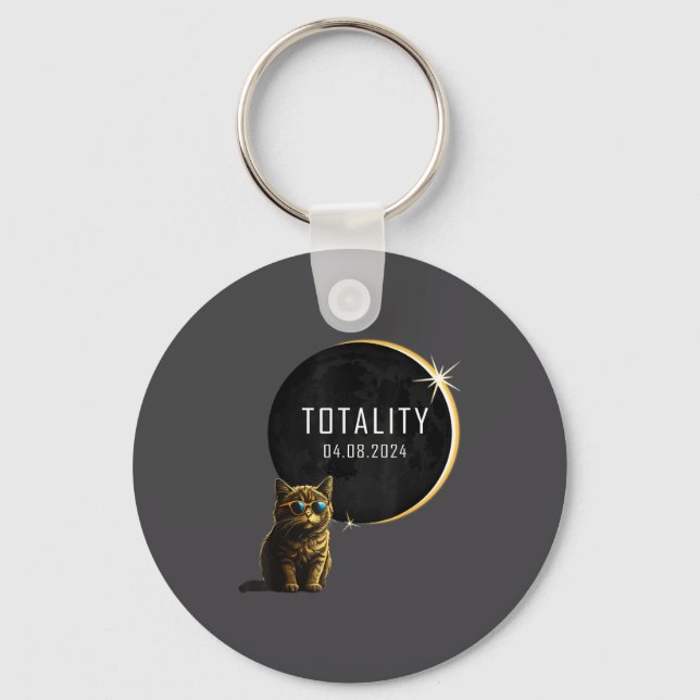 Cat Total Solar Eclipse 2024 Totality Funny Cat Gl Key Ring (Front)