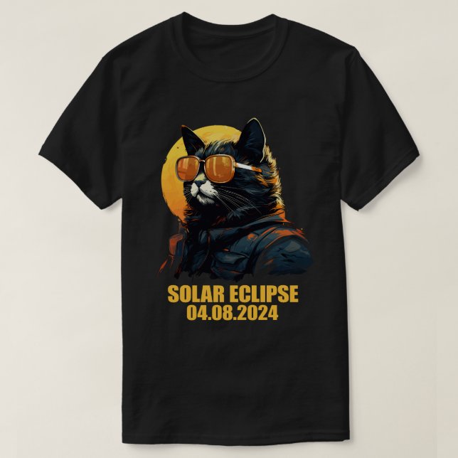 Cat Total Solar Eclipse April 8 2024 Astronomy   T-Shirt (Design Front)