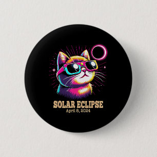 Cat Total Solar Eclipse April 8 6 Cm Round Badge