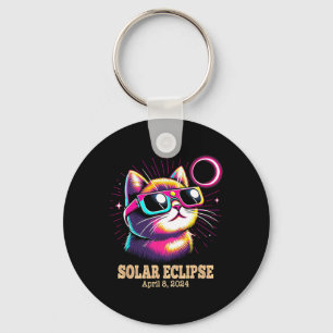 Cat Total Solar Eclipse April 8 Key Ring