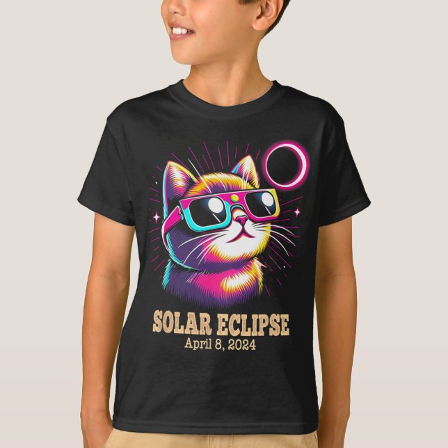 Cat Total Solar Eclipse April 8  T-Shirt (Front)