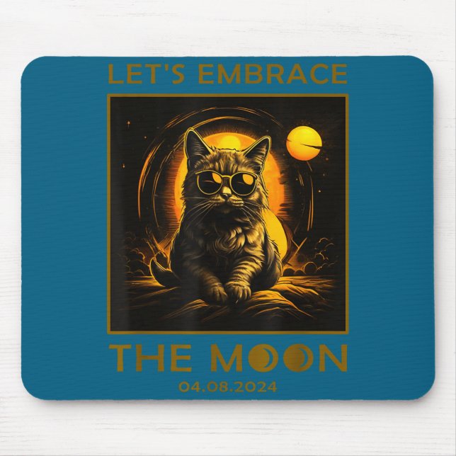 Cat Total Solar Eclipse Embrace Illustration Mouse Mat (Front)