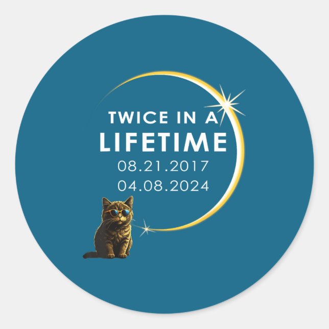 Cat Total Solar Eclipse Twice Classic Round Sticker (Front)