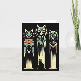 Cat Totem Spirits - Vintage Spooky Cat Halloween Card