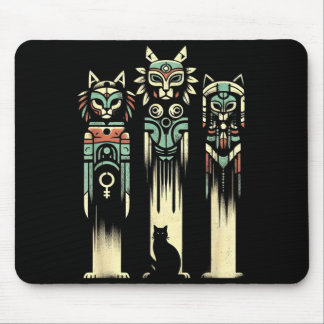 Cat Totem Spirits - Vintage Spooky Cat Halloween Mouse Mat