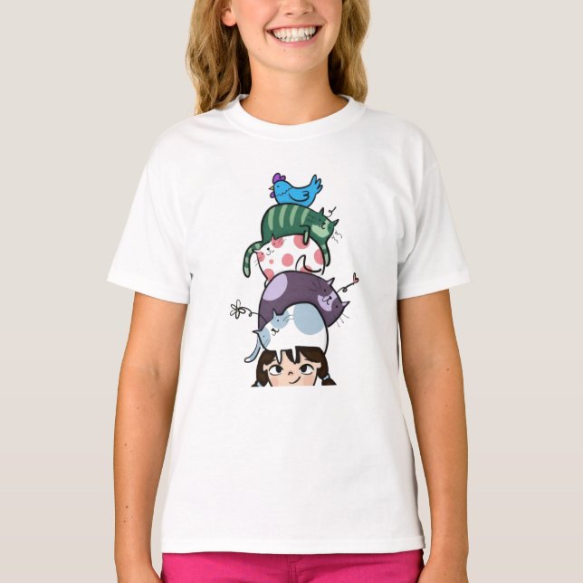 Cat Tower Life Cute Cat Stack Art T-Shirt (Front)