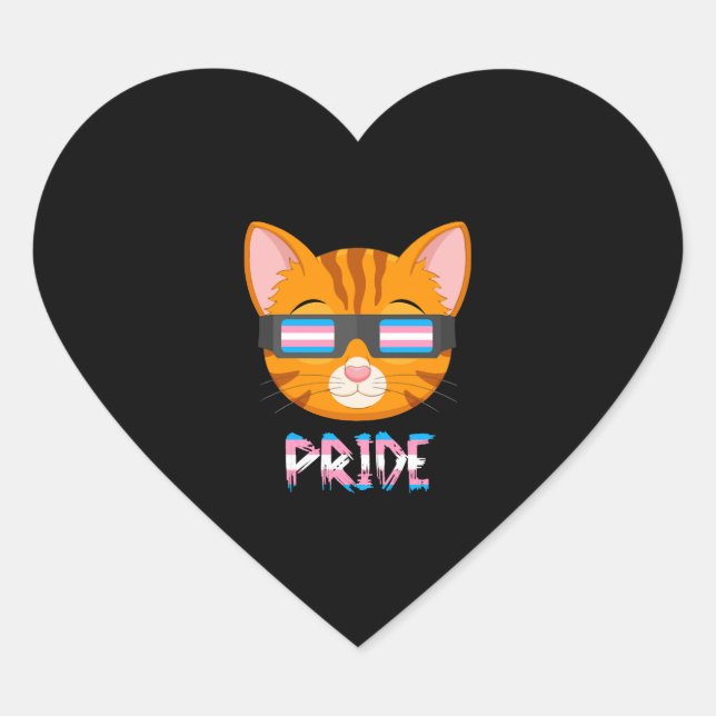 Cat Transgender Flag Lgbt Heart Sticker (Front)