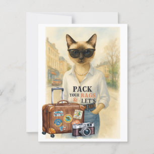 Cat Travel Pack your bag and go for Cat Lovers Postcard