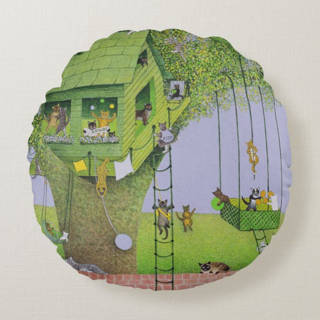 Cat Tree House Round Cushion (Front)