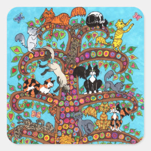 Cat Tree of Life 2 Square Sticker