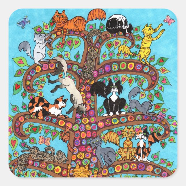 Cat Tree of Life 2 Square Sticker (Front)