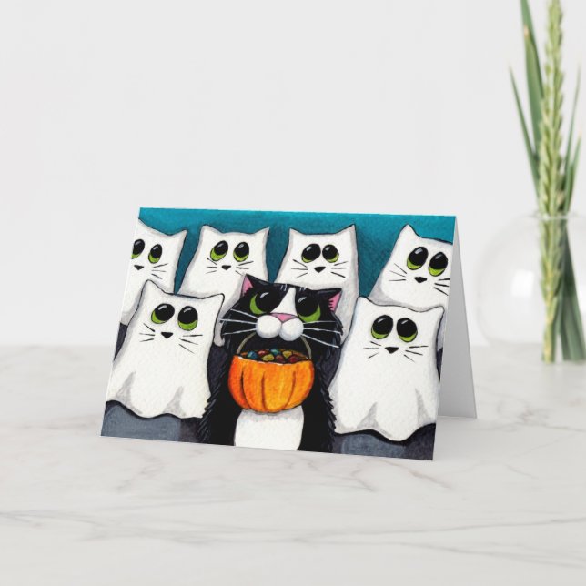 Cat Trick or Treat Halloween Card (Front)