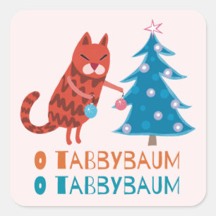 Cat Trimming the Christmas Tree Square Sticker