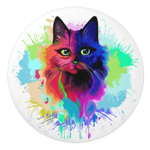 Cat Trippy Psychedelic Pop Art Ceramic Knob