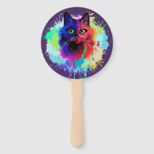 Cat Trippy Psychedelic Pop Art Hand Fan