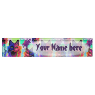 Cat Trippy Psychedelic Pop Art  Nameplate