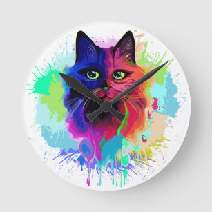 Cat Trippy Psychedelic Pop Art  Round Clock