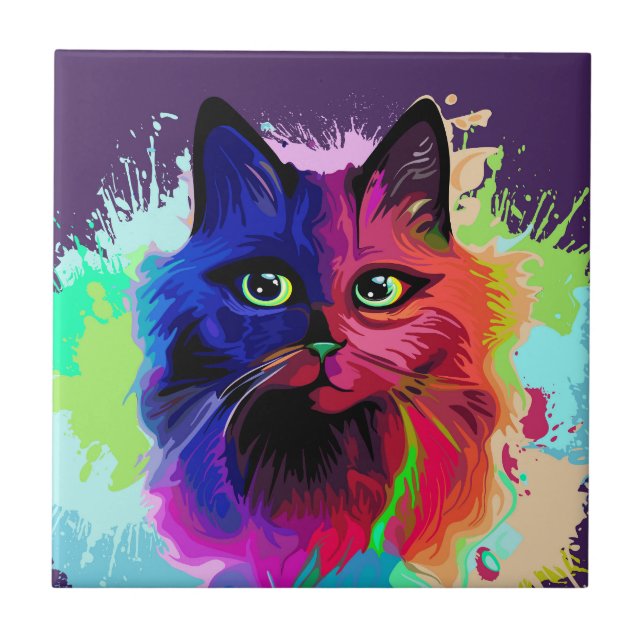 Cat Trippy Psychedelic Pop Art  Tile (Front)