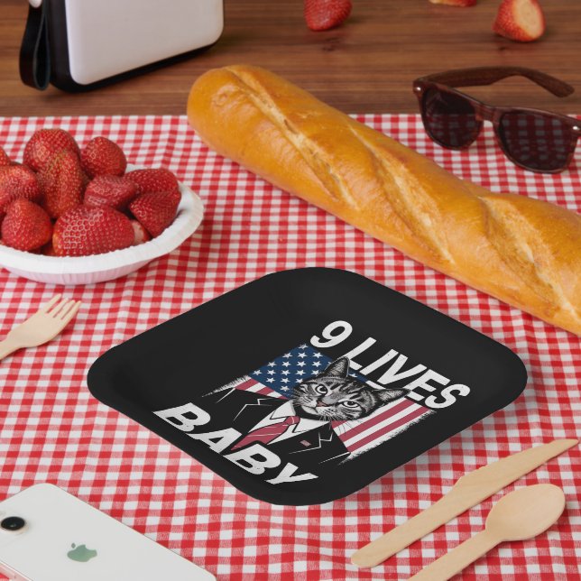 Cat Trump 9 Lives Baby Funny Trump Cat Paper Plate (Picnic)