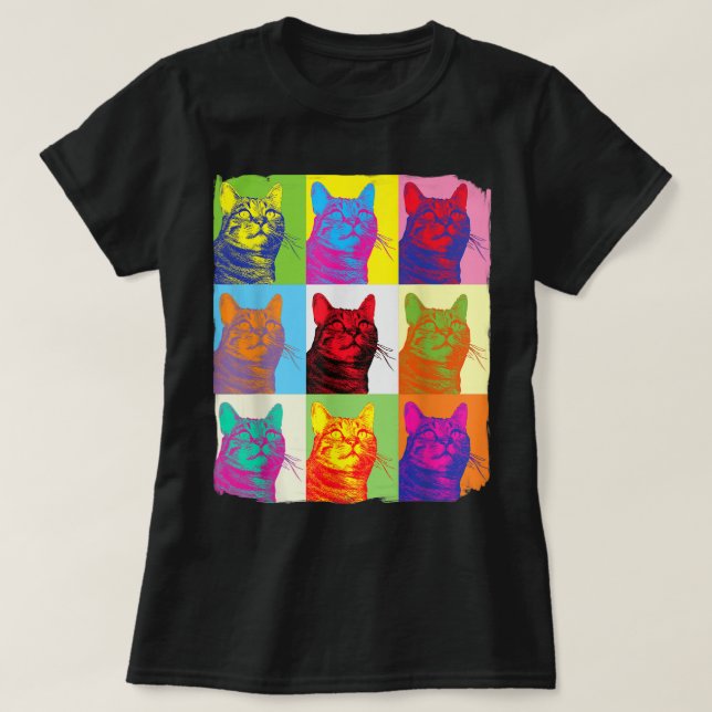 Cat Tshirt, Cat Lover Shirt, Pop Art Womens Cat Sh T-Shirt (Design Front)