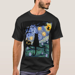 Cat Tshirt, Scary Night Cat Tee, Van Gogh Gift, Ha T-Shirt