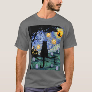 Cat Tshirt, Scary Night Cat Tee, Van Gogh Gift, Ha T-Shirt