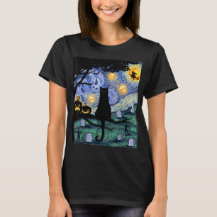 Cat Tshirt, Scary Night Cat Tee, Van Gogh Gift, Ha T-Shirt