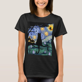 Cat Tshirt, Scary Night Cat Tee, Van Gogh Gift, Ha T-Shirt