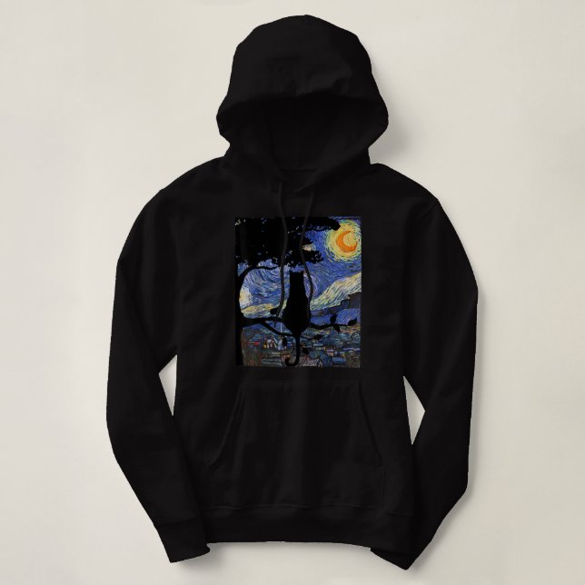 Cat Tshirt, Starry Night Cat Tee, Van Gogh Cat Gif Hoodie (Design Front)