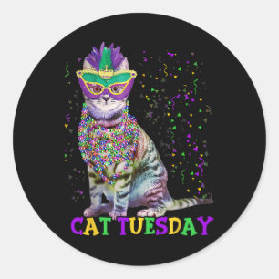 Cat Tuesday Funny Mardi Gras 2025 New Orleans Mens Classic Round Sticker