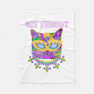 Cat Tuesday Funny Mardi Gras New Orleans Mens Wome Fleece Blanket