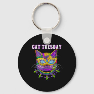 Cat Tuesday Funny Mardi Gras New Orleans Mens Wome Key Ring