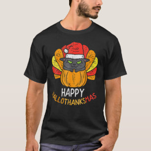 Cat Turkey Cat Happy Hallothanksmas Thanksgiving C T-Shirt