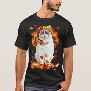 Cat Turkey Cute Thanksgiving Cat Turkey Fall Leaf T-Shirt