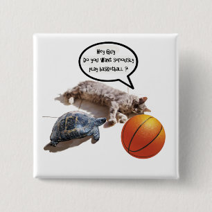 CAT TURTLE AND BASKETBALL 15 CM SQUARE BADGE