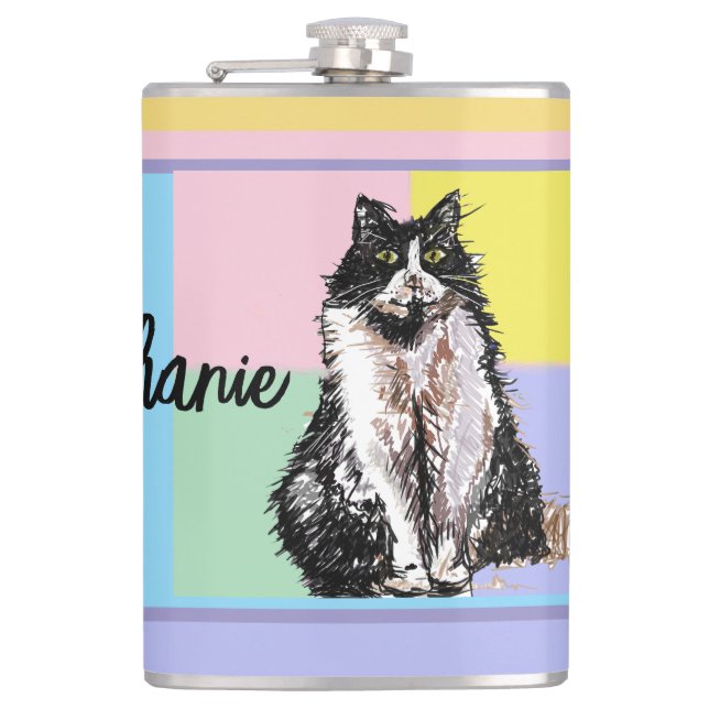Cat Tuxedo Pastel Cats Womens Pastel Colors Hip Flask (Front)