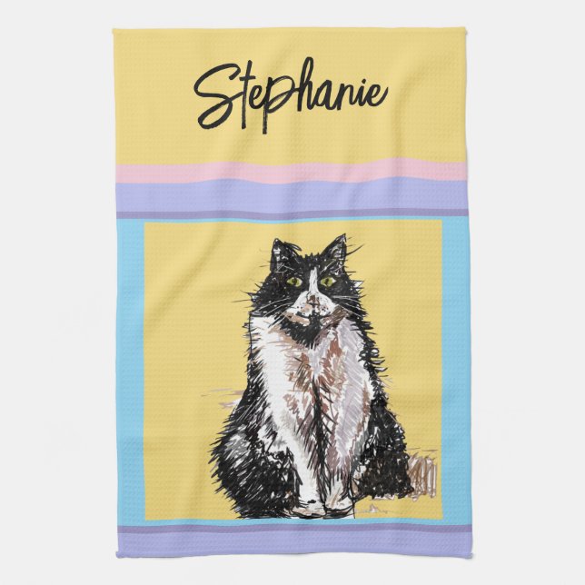 Cat Tuxedo Pastel Cats Womens Pastel Colors Tea Towel (Vertical)