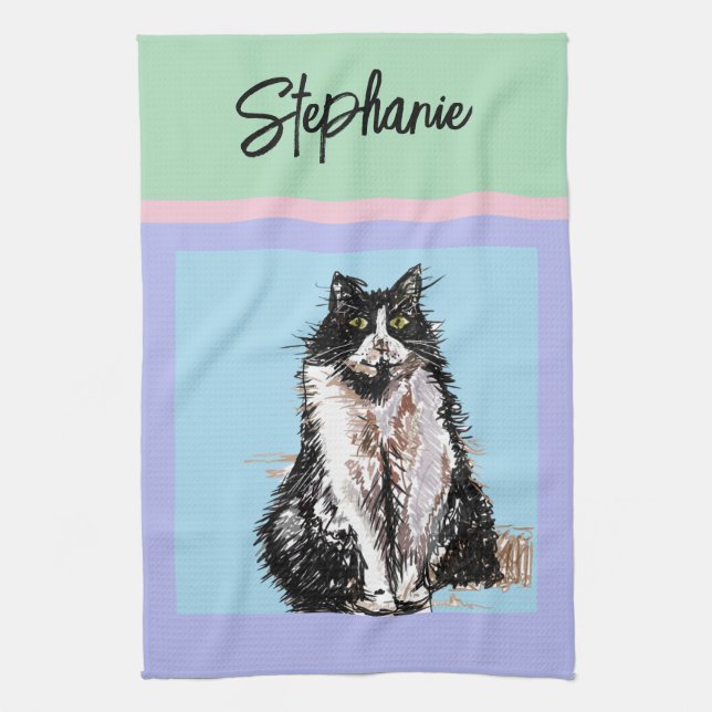 Cat Tuxedo Pastel Cats Womens Pastel Colors Tea Towel (Vertical)