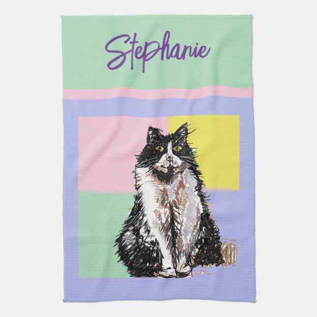 Cat Tuxedo Pastel Cats Womens Pastel Colors Tea Towel (Vertical)