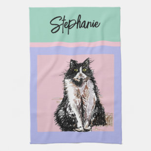 Cat Tuxedo Pastel Cats Womens Pastel Colors Tea Towel