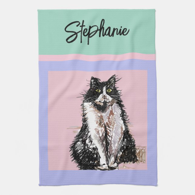 Cat Tuxedo Pastel Cats Womens Pastel Colors Tea Towel (Vertical)
