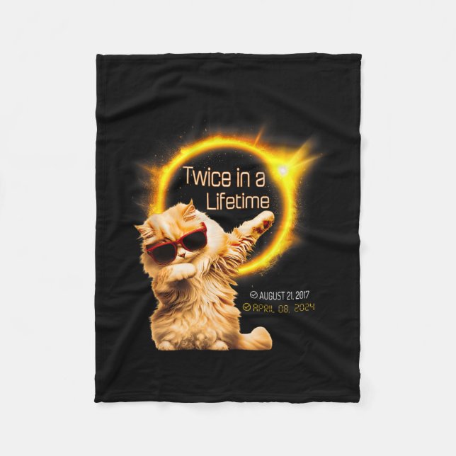 Cat Twice In Lifetime Solar Eclipse April 04.08.24 Fleece Blanket (Front)