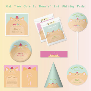 Cat "Two Cute to Handle" 2nd Birthday Mint Green Napkin
